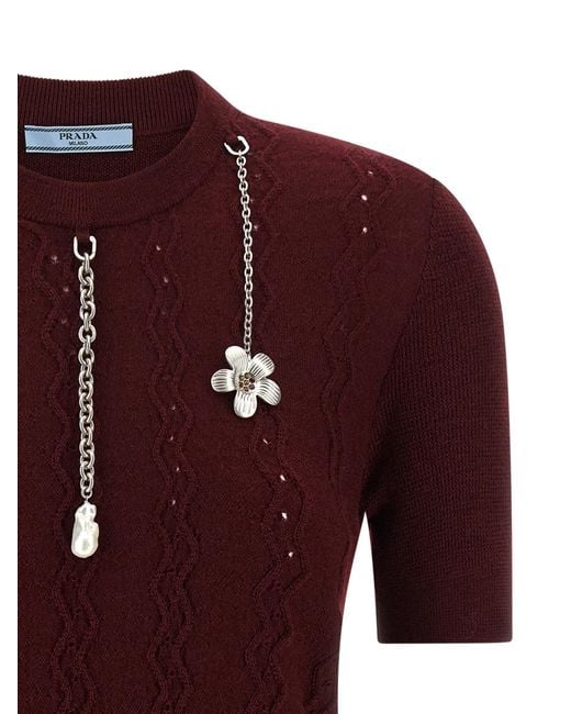 Prada Red Short-Sleeved Crewneck Jumper