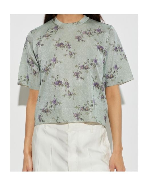 Ganni Gray Floral-Print T-Shirt