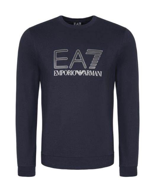 EA7 Blue Round Collar Long Sleeve Sweater for men