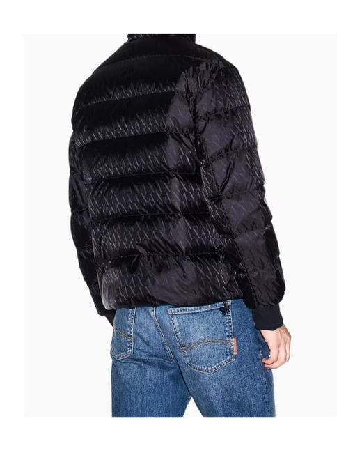 ARMANI EXCHANGE Blue Tone On Tone Allover Logo Puffer Jacket for men