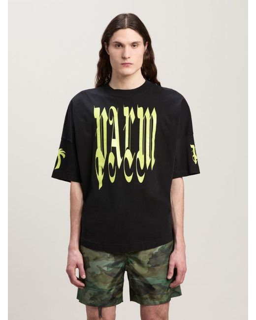 Palm Angels Black Gothic Logo Printed Crewneck T-Shirt for men