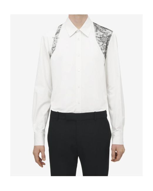 McQueen White Floral Lace Harness Shirt for men