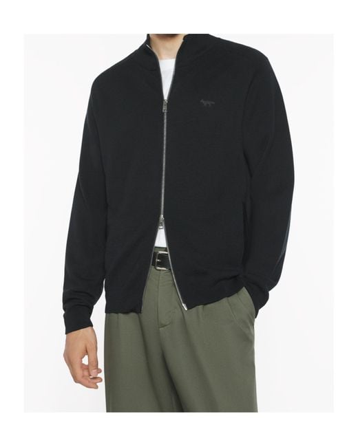 Maison Kitsuné Black Maison Kitsuné Zip-Up Knitted Cardigan for men