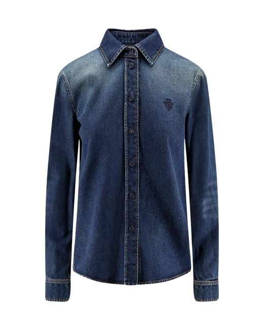 Gucci Blue Embroidery Long-Sleeve Denim Shirt