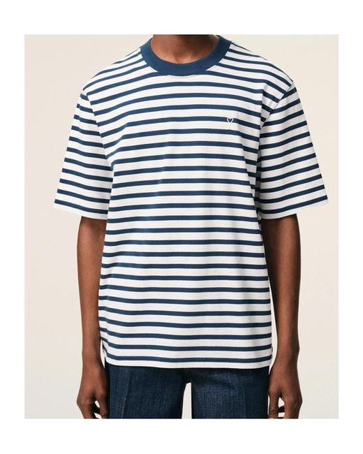 AMI Blue Short Sleeves Boxy Fit Mariniere Teeshirt With for men