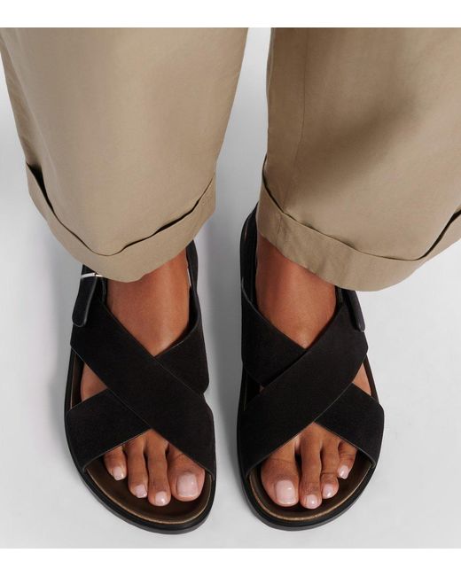 The Row Black Buckle Flat Sandals