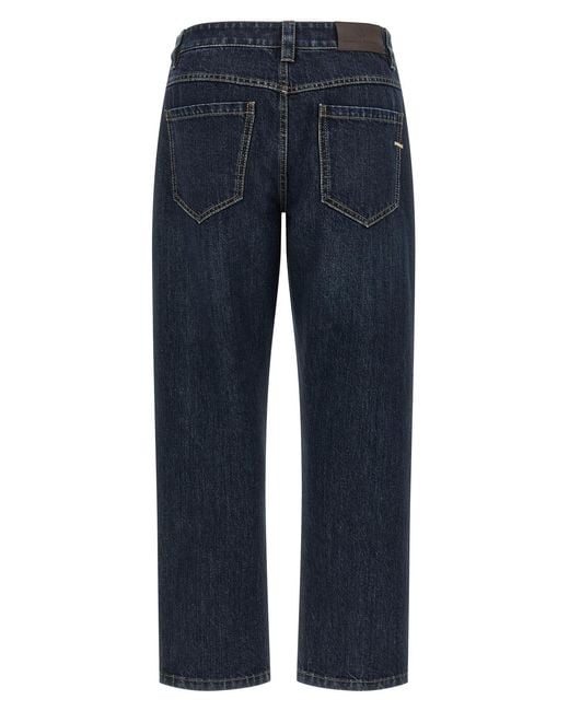 Brunello Cucinelli Gray Logo Patch Straight Leg Jeans