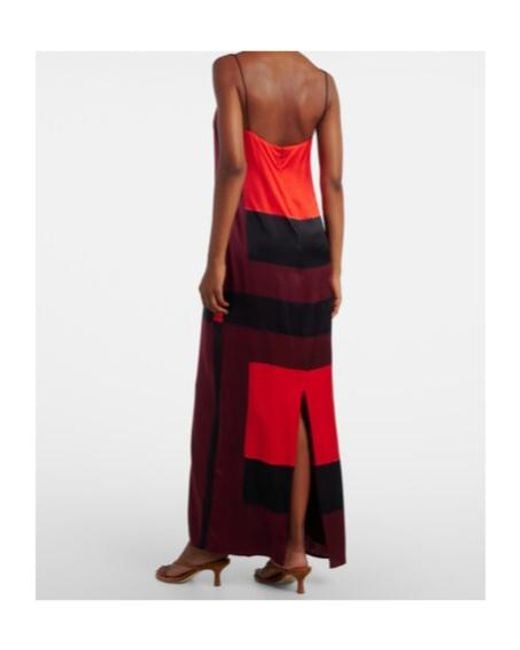 Staud Red Mae Printed Silk-Blend Maxi Dress