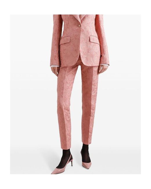 Dolce & Gabbana Pink Tailored Quilted Floral Jacquard Pants