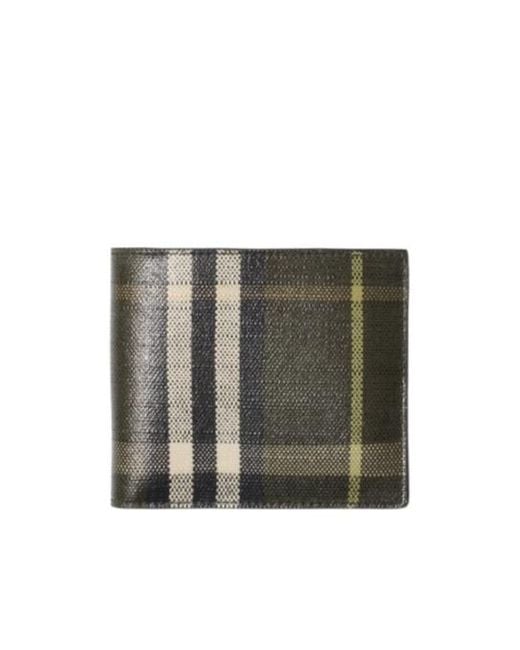 Burberry Gray Check Bifold Wallet for men