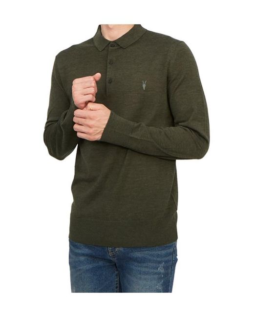 AllSaints Green Long-Sleeved Polo Shirt for men