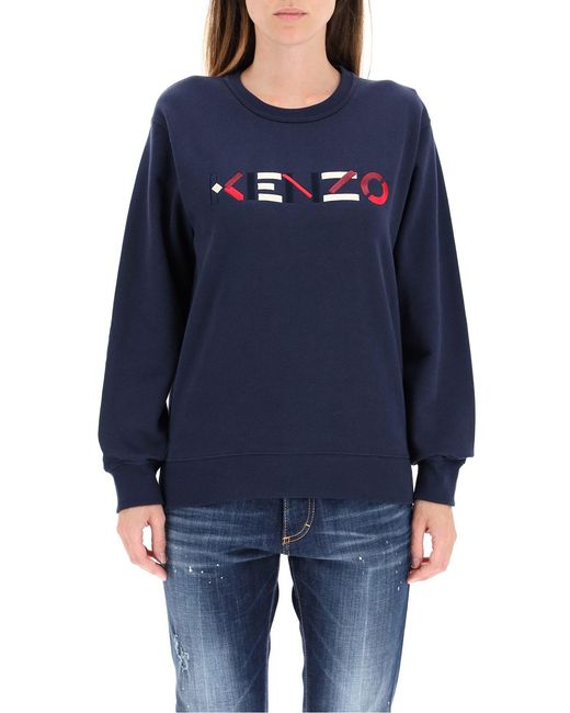 KENZO Blue Embroidered Logo Crew Neck Sweatshirt