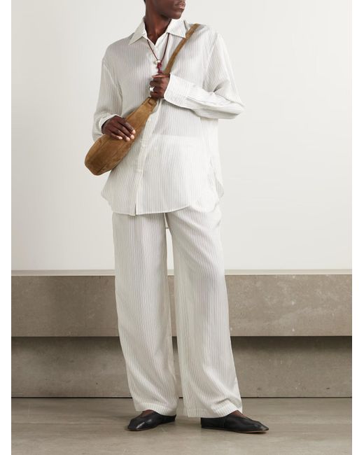 Frankie Shop White Striped Wide-Leg Casual Pants
