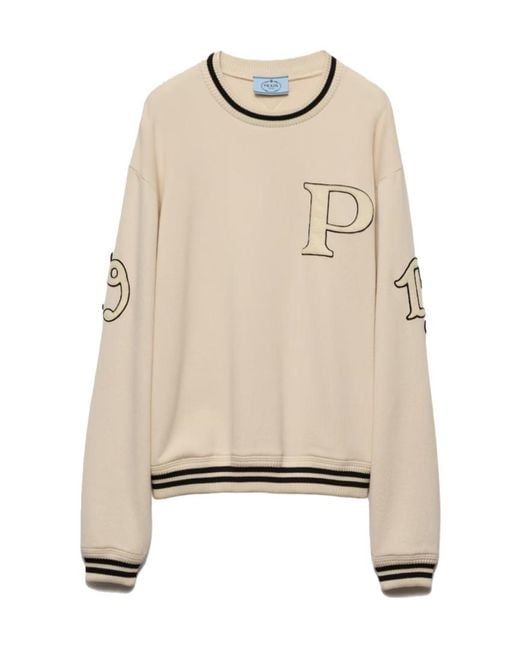 Prada Natural Cotton Fleece Sweatshirt With Patches