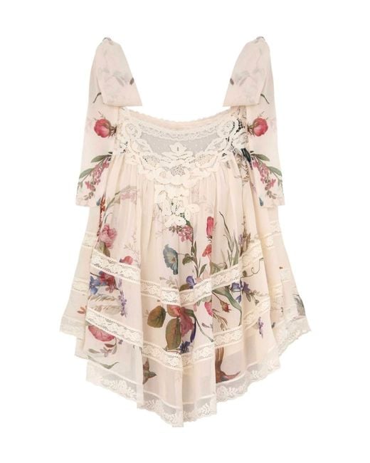 Zimmermann Pink Floral Lace-Trim Mini Dress
