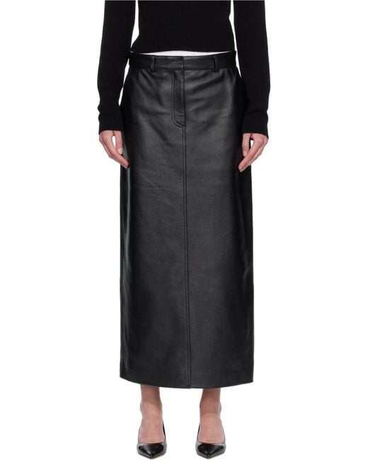Totême Black Grained-Leather Straight Maxi Skirt