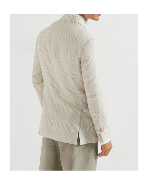 Brunello Cucinelli White Prince Of Wales Deconstructed Blazer for men