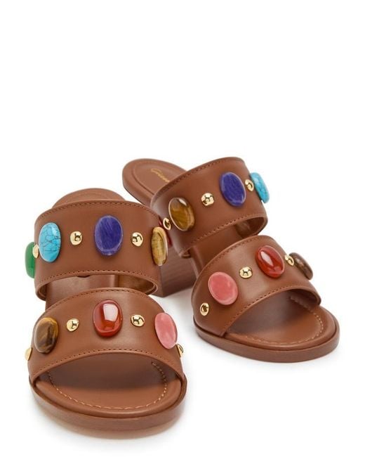 Gianvito Rossi Brown Pasha Embellished Leather Sandals