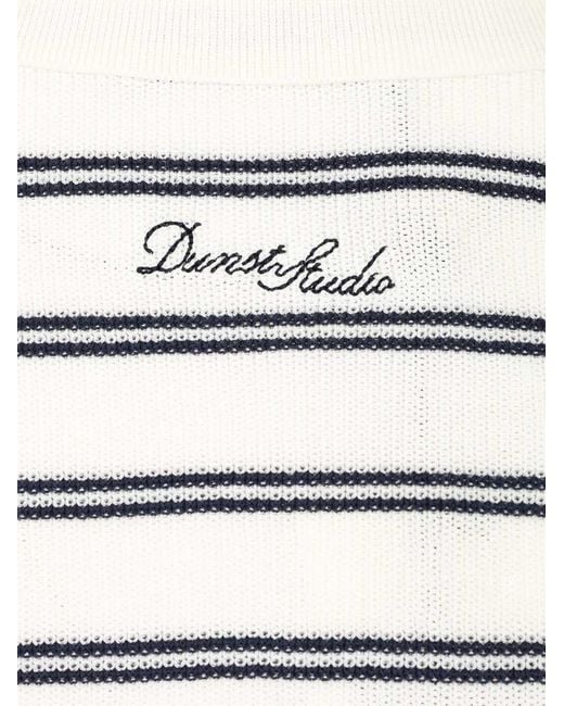 DUNST White Striped Short Sleeve Polo Knitted Top for men