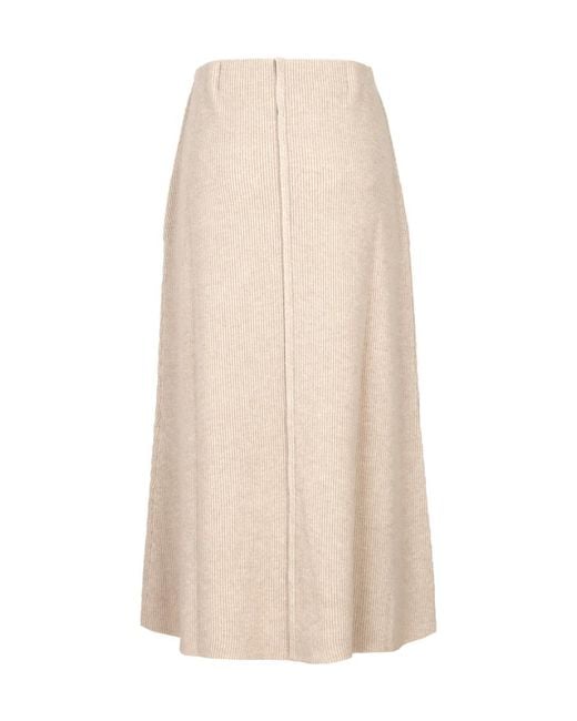 Brunello Cucinelli Natural Ribbed Knee-Length Skirt