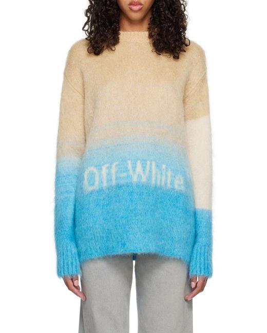 Off-White c/o Virgil Abloh Blue Helvetia Logo Intarsia-Knit Jumper