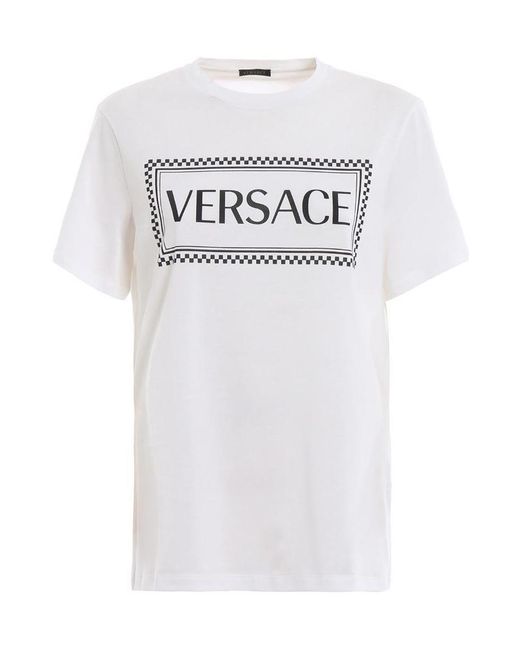 Versace White Logo-Print Crew Neck T-Shirt