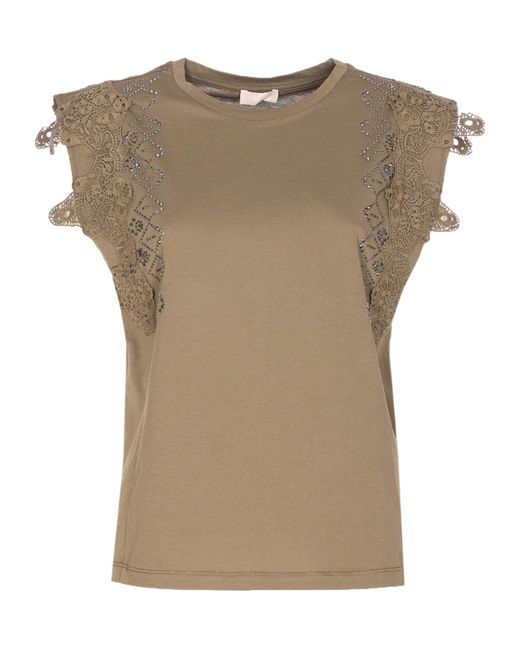 Liu Jo Natural Embellished Crewneck T-Shirt