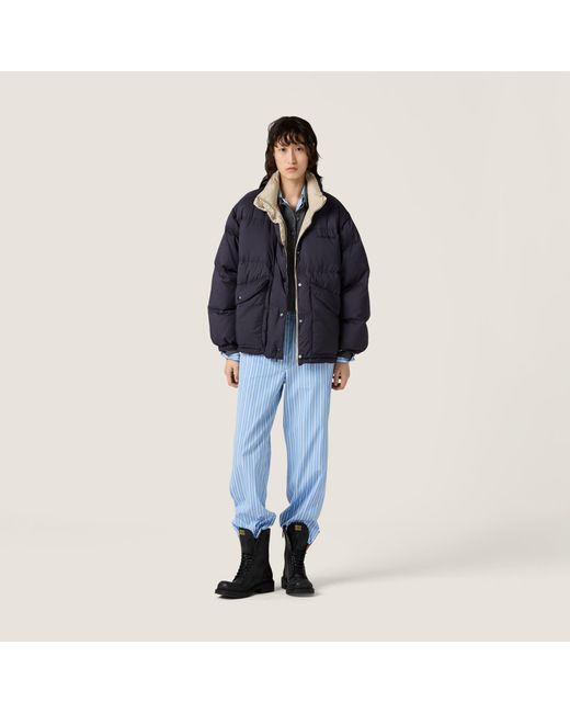 Miu Miu Blue Reversible Technical Pongé Down Jacket