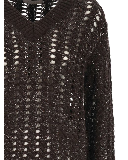 D.exterior Black Open Knit V-Neck Knitted Sweater