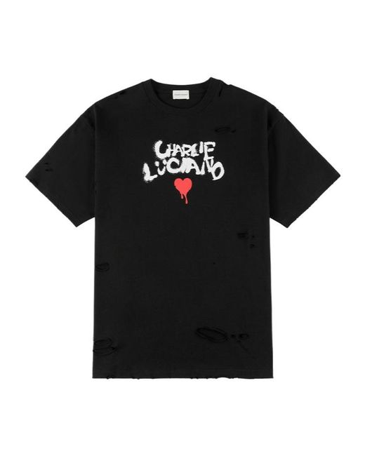 CHARLIE LUCIANO Black Graffiti Heart T-Shirt for men
