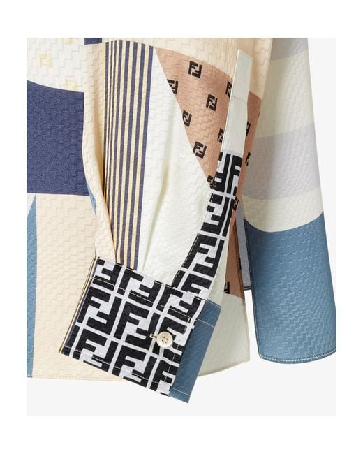 Fendi Blue Patchwork Printed Long Sleeved Shirt