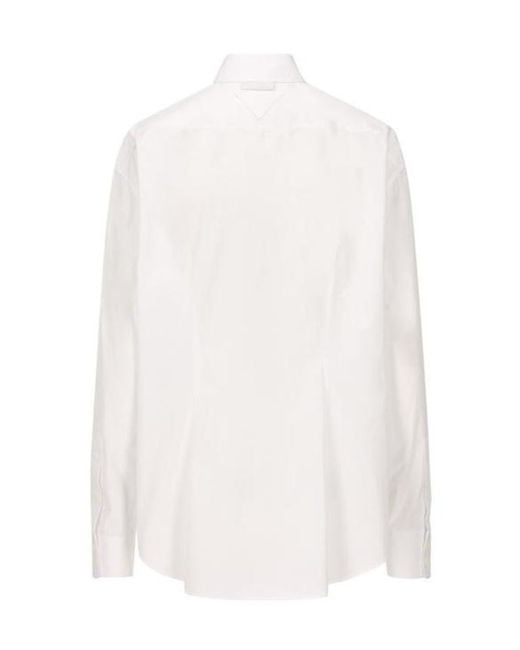Prada White Gathered Button-Up Poplin Shirt