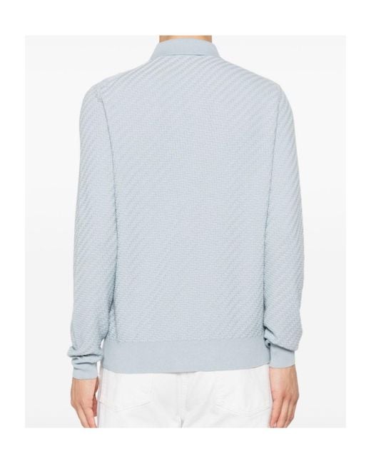Brioni Blue Long-Sleeved Polo Shirt for men