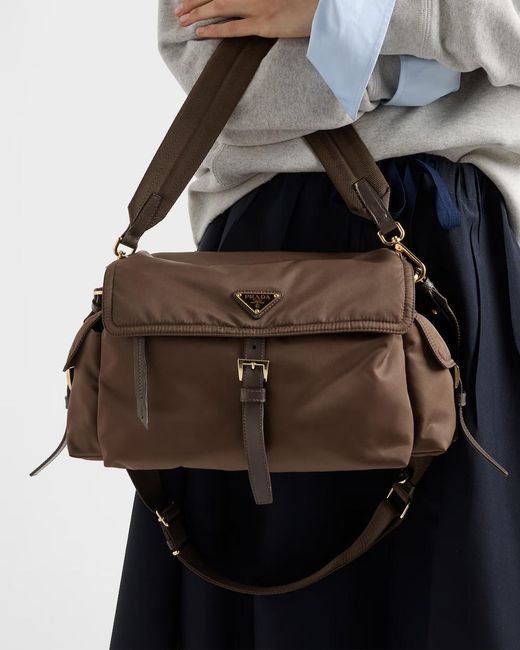 Prada Brown Explore Large Re-Nylon Shoulder Bag With Flap