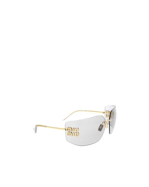 Miu Miu White Eyewear Logo-Plaque Oversize-Frameless Sunglasses