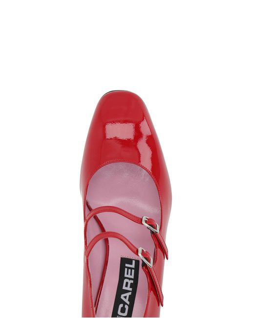 CAREL PARIS Red Double-Strap Patent Leather Mid-Heels