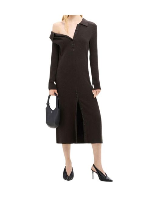 Courreges Black Courrèges Button Detailed Ribbed-Knit Midi Dress