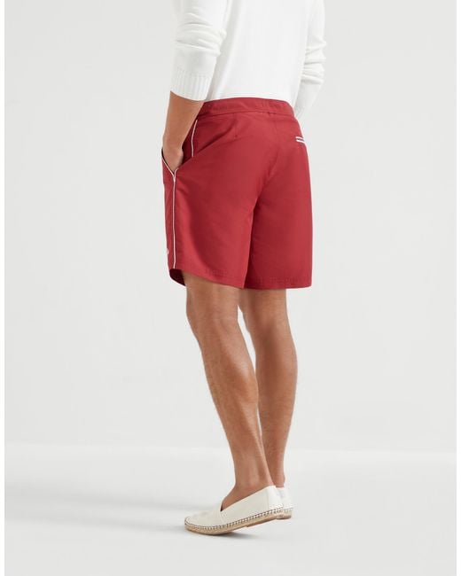 Brunello Cucinelli Red Logo Printed Swim Shorts for men