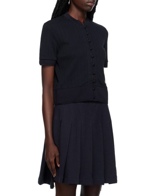 Thom Browne Blue Pointelle Knit Short-Sleeve Cardigan