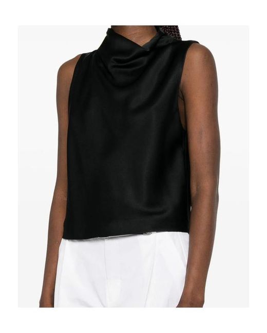 Vince Black Satin Cropped Cowl-Neck Top