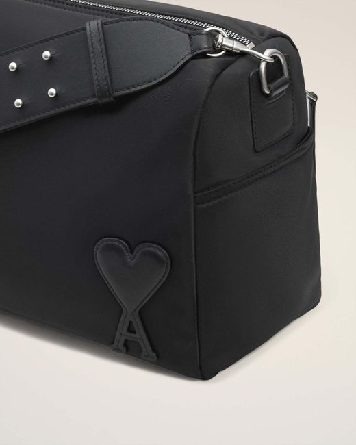 AMI Black Logo Patch Large Shoulder Bag for men