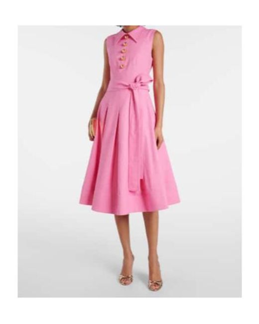 Carolina Herrera Pink Belted Twill Midi Dress