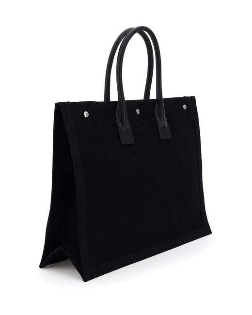 Saint Laurent Black Rive Gauche Logo Printed Tote Bag