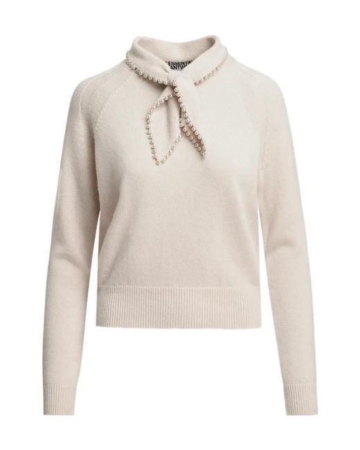 Essentiel Antwerp White Pearl-Accented Bow-Collar Sweater