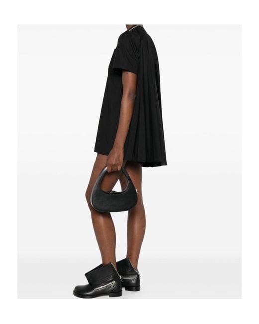 Sacai Black Pleated Crewneck Mini Dress