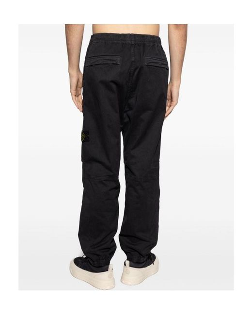 Stone Island Black Elastic-Waist Casual Trousers for men