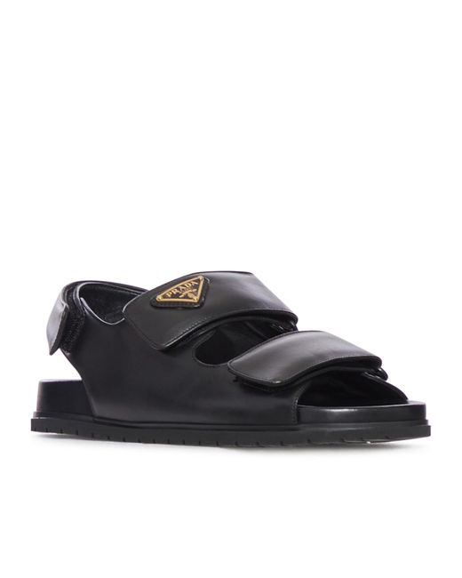 Prada Black Triangle-Logo Sandals