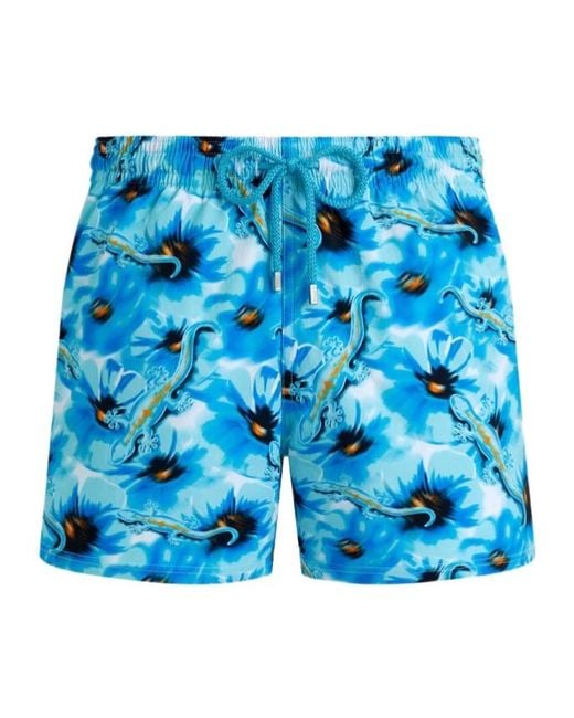 Vilebrequin Blue Poppies &Amp; Geckos Stretch Swim Shorts for men