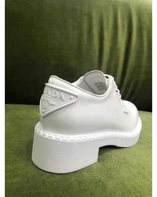 Prada White Brushed-Leather Derby Shoes