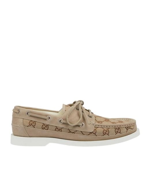 Gucci Brown Gg Supreme Monogrammed Boat Loafers for men